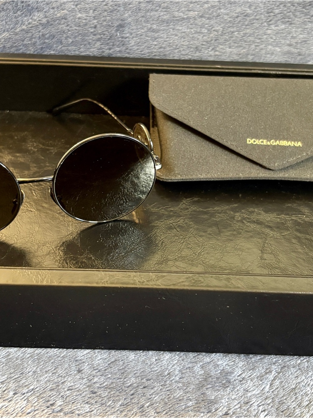 Dolce & Gabbana Black Round Metal Sunglasses with Dark Lenses